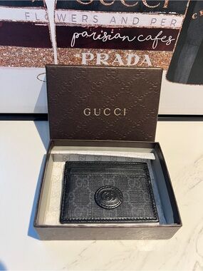 GUCCI Interlocking GG Supreme PVC Leather Black Card Case w/ Box